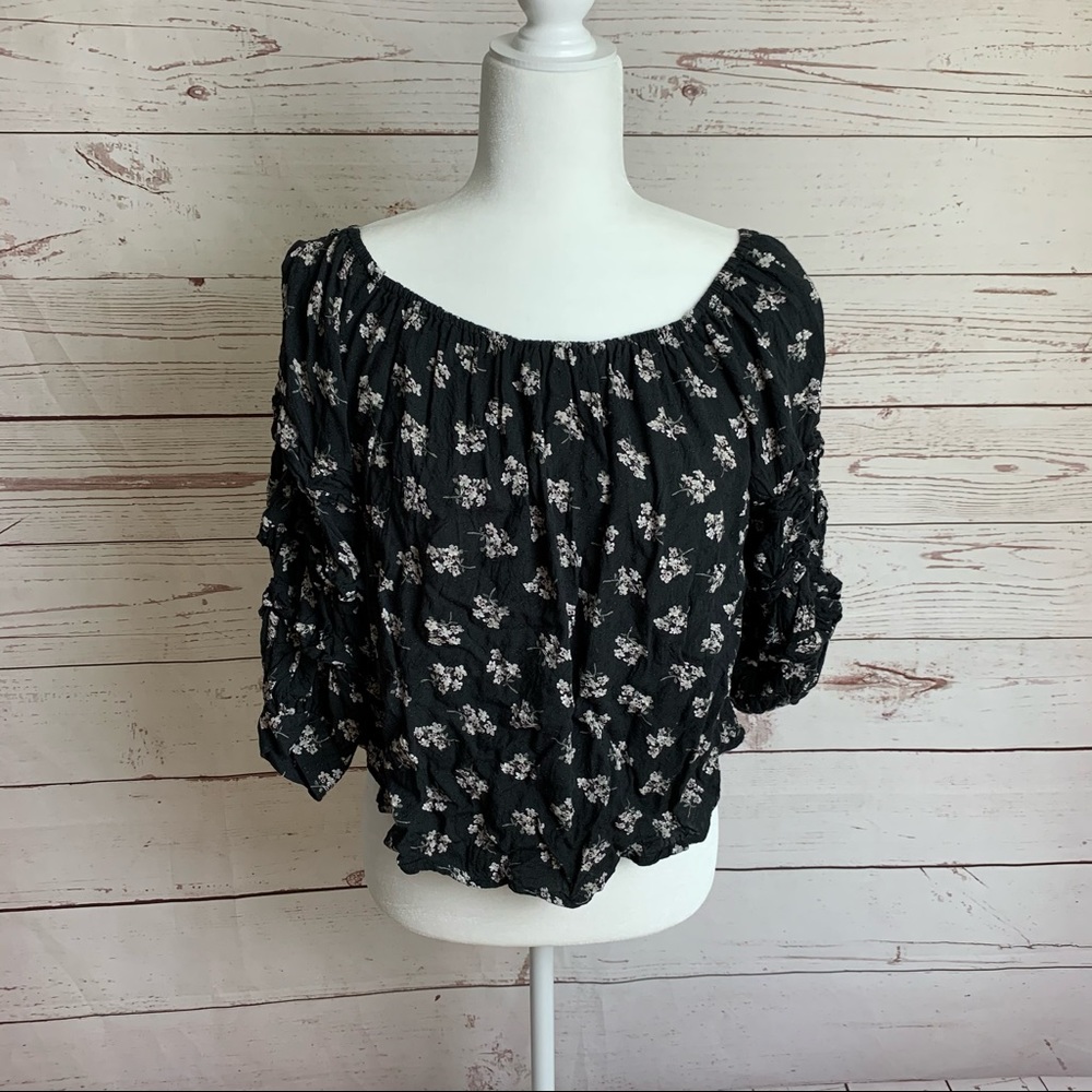 Black Floral Bohemian Ruffle Blouse 5/$30